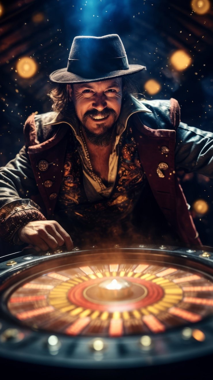 Dealer kasino langsung dengan meja permainan dan kartu di suasana live casino profesional